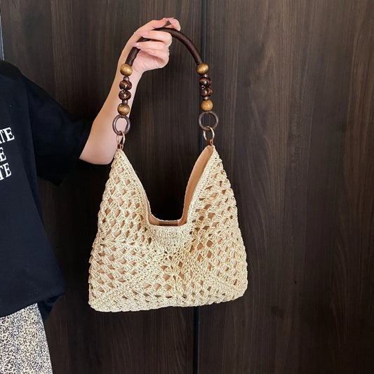 Fashion Lazy Versatile Woven Tote Bag 2026 New Women's Large Capacity Straw Bag Summer Beach Vacation Shoulder Bag for Commute